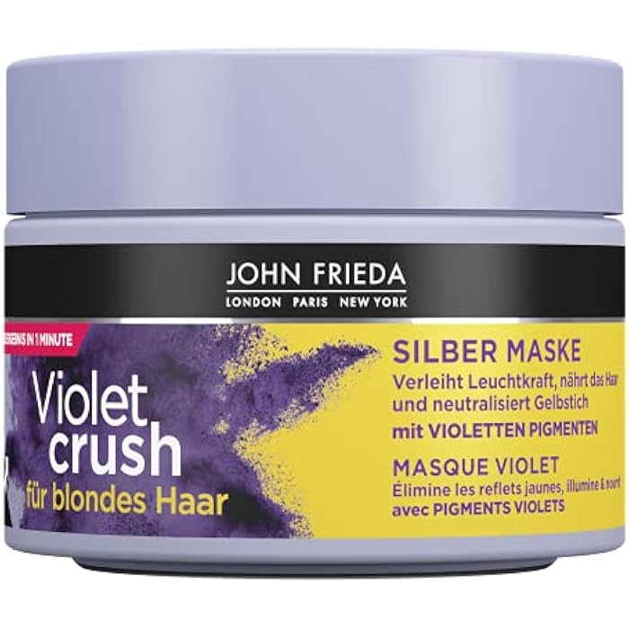 John Frieda Violet Crush Silver Mask – Contents: 250 ml – For Blonde Hair – Neutralises Yellow Tint – Repairs Hair Damage - Image 1